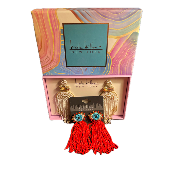 2 New Pairs Nicole Miller Dangle Seed Bead Earrings Gold Tone 3L - Picture 3 of 11